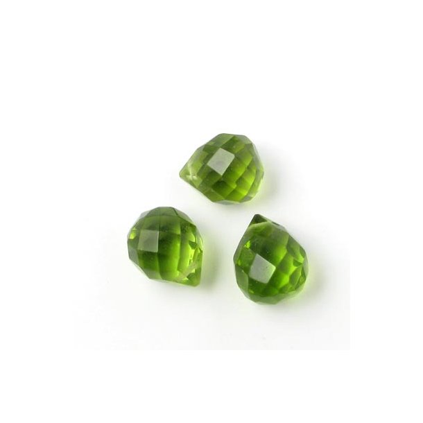 Crystal, transparent green, facetted teardrops, short, 11x8mm, 2pcs.