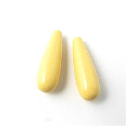 Pressed turquoise, cream yellow teardrop, 22x7x3mm, 2pcs