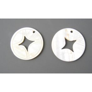 Perlmuttscheiben, mit Sternen, naturweiß, 30 mm, 2 Stk.