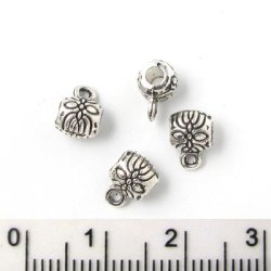 50 Stk., oxidiert, silberfarbene Perlen, R&ouml;hrchen mit &Ouml;se, 6 mm