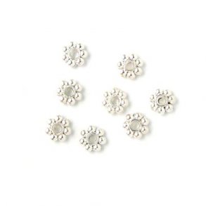 Small flower, silver-coloured metal bead, 4mm, 40pcs