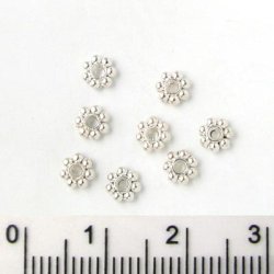 Kleine blume, silberfarbenes Metall, flache Perle, 4 mm, 50 Stk