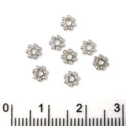 50 Stk., oxidiert, silberfarbene Perlen, Blume, klein, 4 mm