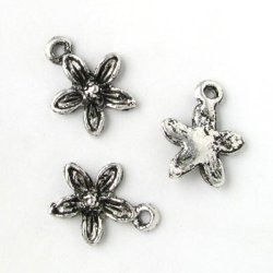 50 Stk., oxidiert, silberfarbene Perlen, Blumen mit &Ouml;se, 14x11 mm