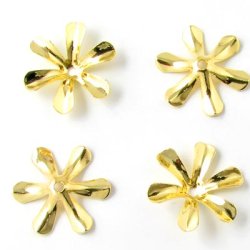 Gilded brass bead cap, pointy 6-leaf, 13x3mm, 10pcs.