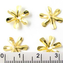 Gilded brass bead cap, pointy 6-leaf, 13x3mm, 10pcs.