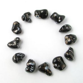 Feng-Shui animals, Chinese zodiac, black porcelain beads, 12pcs