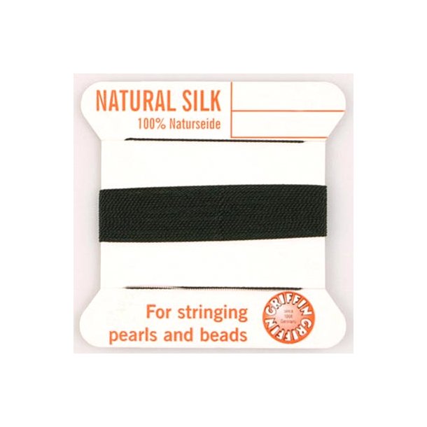 Silkesnor, sort, til perlekæder, 0,8 mm, 2 m