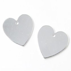 Versilberte Herzen, matte, mit Loch, 16x16 mm, 6 Stk.