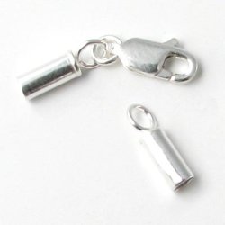 Kettenabschluss, Silber mit flachem Karabiner und 1,5 mm Endkappen, 1 Satz.