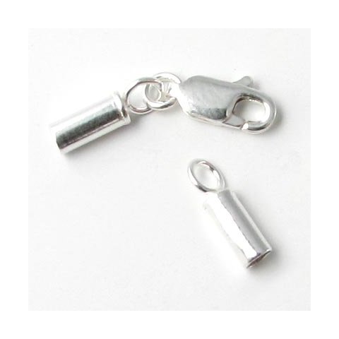 Kædeafslutning, sølv med flad karabin og 2/1,5 mm muffer, 1 sæt