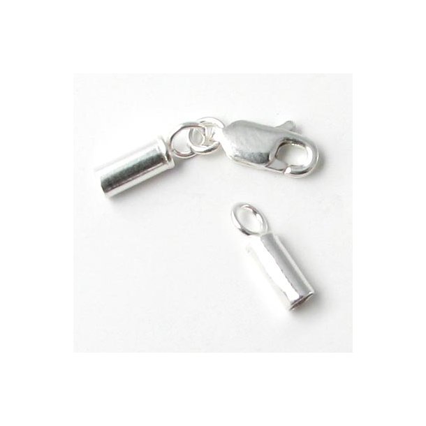 Kædeafslutning, sølv med flad karabin og 2/1,5 mm muffer, 1 sæt