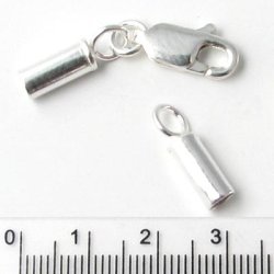 Kettenabschluss, Silber mit flachem Karabiner und 1,5 mm Endkappen, 1 Satz.