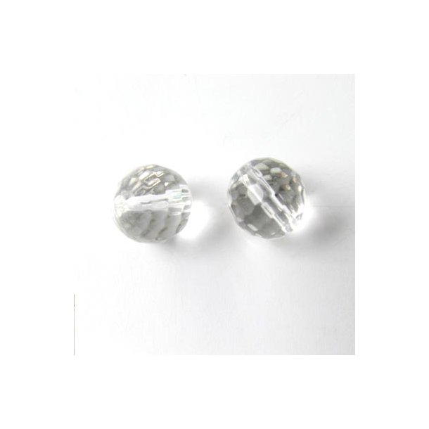 Krystal, klar, facetteret perle, rund, 10 mm. 4 stk.