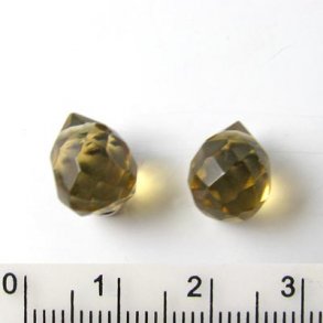 facettierte Tropfen, Glas, grn/braun, kurz, quergebohrt, 11x8 mm, 2 Stck.