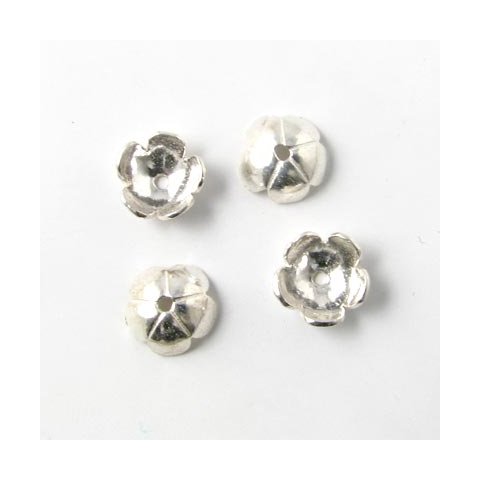 Perleskål, sølv, simpel blomst m. riller, diameter 8,2 mm, 4 stk