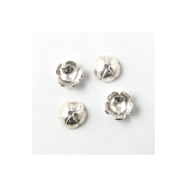 Perleskål, sølv, simpel blomst m. riller, diameter 8,2 mm, 4 stk