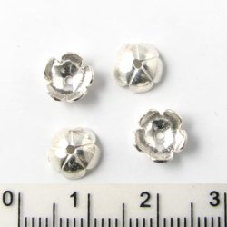 Perlenschalen, Silber, einfache Blume, f&uuml;r 8 mm Perlen, 4 Stk.