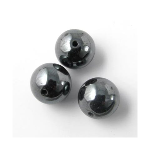 Hematit, rund perle, 12 mm, 6 stk.