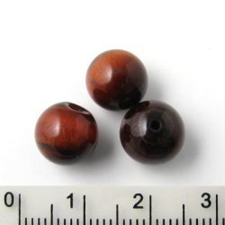 Ox' eye, dark red, round beads, 10mm, A-grade, 6pcs.