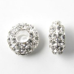 versilbert, gro&szlig;e Dekoperle, rund, flach, klar, 17x8 mm