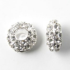 versilbert, große Dekoperle, rund, flach, klar, 17x8 mm