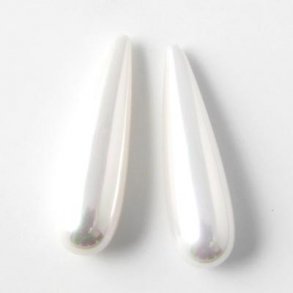 Shell pearl teardrop, long, white, 9x30mm, half-drilled, 2 pcs
