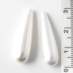 Shellpearls, Tropfen, lang, wei&szlig;, 9x30 mm, angebohrt, 2 Stk.