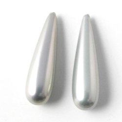 Shell pearl teardrop, long, metallic, 8x30mm, half-drilled, 2pcs