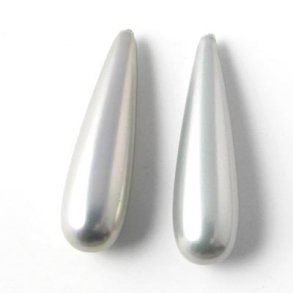 Shell pearl teardrop, long, metallic, 8x30mm, half-drilled, 2pcs