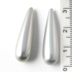 Shell pearl teardrop, long, metallic, 8x30mm, half-drilled, 2pcs