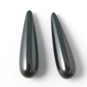 Shell pearl teardrop, long, dark green, 8x30mm, half-drilled.