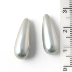 Shellpearls, Tropfen, silber-metallic/leicht gr�nlich, 8x22mm, angebohrt