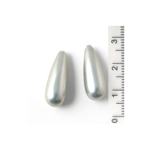 Shellpearls, Tropfen, silber-metallic/leicht gr�nlich, 8x22mm, angebohrt