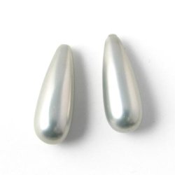 Shellpearls, Tropfen, silber-metallic/leicht gr�nlich, 8x22mm, angebohrt