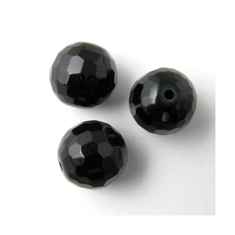 Onyx perle, rund, facet, 12 mm, t&aelig;t-facetteret, 2 stk.