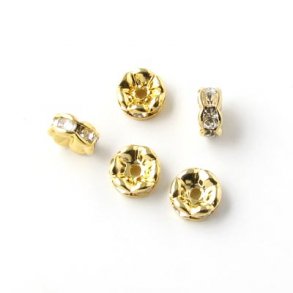6pcs. Crystal Connector Bead, gilded, transparent, 7x3mm.