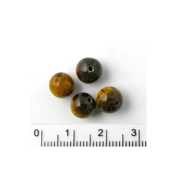 Tigerauge, runde Perlen, gelb und braun, A-Qualität, 8 mm, 6 Stk.