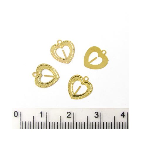 Filigrane Anhnger, goldenes Herz mit Perlenstift in der Mitte, 11x10 mm, 30 Stk.