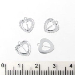 Silhouette-charm, heart w. pin for pearl, 11x10mm, 30pcs.