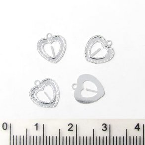 Silhouette-charm, heart w. pin for pearl, 11x10mm, 30pcs.