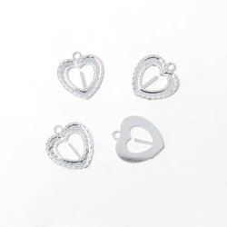 Silhouette-charm, heart w. pin for pearl, 11x10mm, 30pcs.