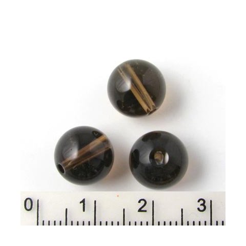 Røgkvarts perle, rund, 10 mm, 6 stk
