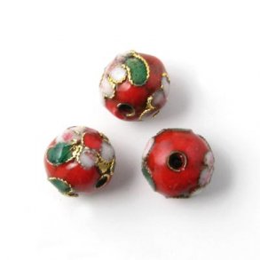 Cloisonne beads, red, round, 10mm, 2pcs.