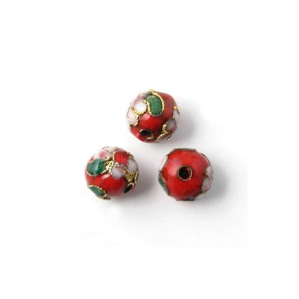 Cloisonn&eacute;&nbsp;Perlen,&nbsp;rot, rund,&nbsp;10 mm, 2 Stk.