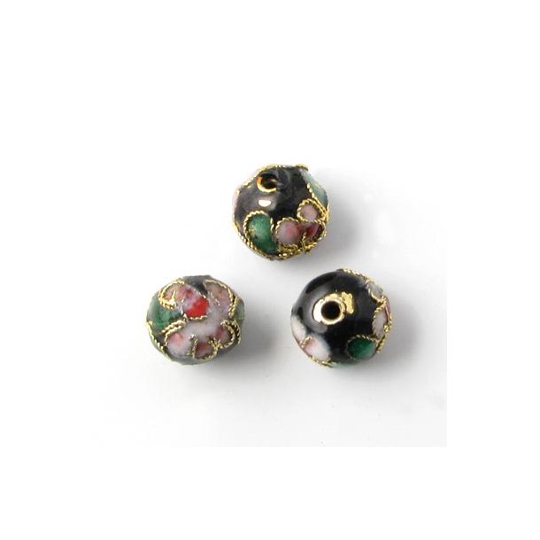 Cloisonn&eacute;&nbsp;Perlen,&nbsp;schwarz, rund,&nbsp;10 mm, 2 Stk.