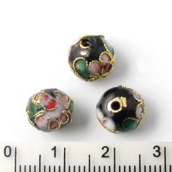 Cloisonn&eacute;&nbsp;Perlen,&nbsp;schwarz, rund,&nbsp;10 mm, 2 Stk.