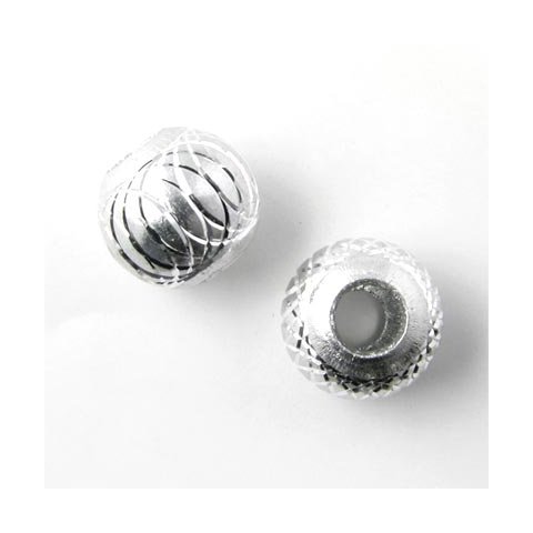 Aluminium perle, s&oslash;lvfarvet, stort hul, 12 mm, 2 stk