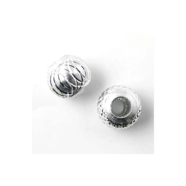 Aluminium perle, s&oslash;lvfarvet, stort hul, 12 mm, 2 stk