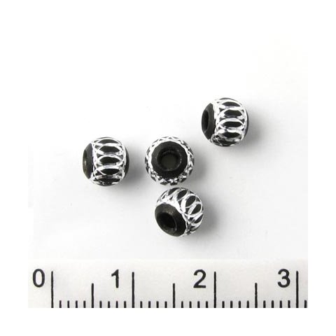 Aluminium perle, sort/s&oslash;lvfarvet, 6 mm, 4 stk